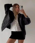 90's Style Women Oversized Bomber Leather Jacket, Ladies Black Leather Jacket, Women's Bomber Jacket, Gift for Her, Christmas Jacket Gift