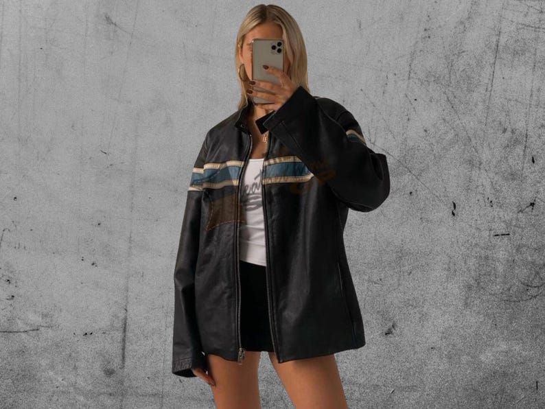 90's Vintage Oversize Jacket, women's Vintage Oversized Straight Jacket, Ladies Oversized Leather Jacket, ladies Boxy Classic bomber jacket