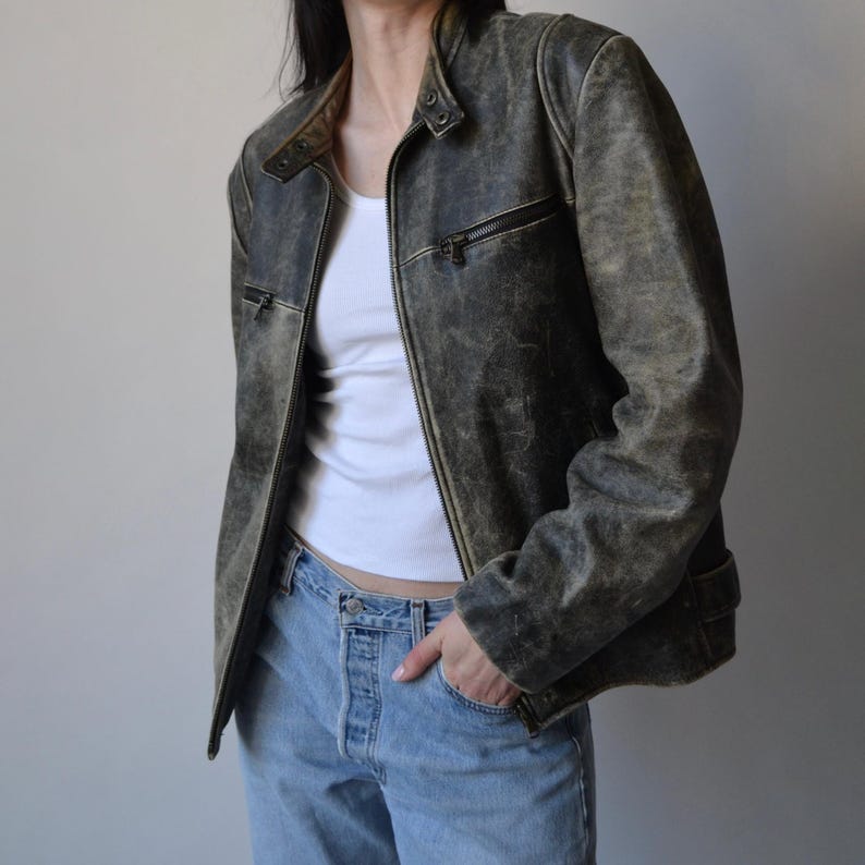 Best Leather Jacket 1980s Oversized Retro Distressed Vintage Real Leather Jacket Women’s Streetwear Loose Style Leather Jacket, Gift For her