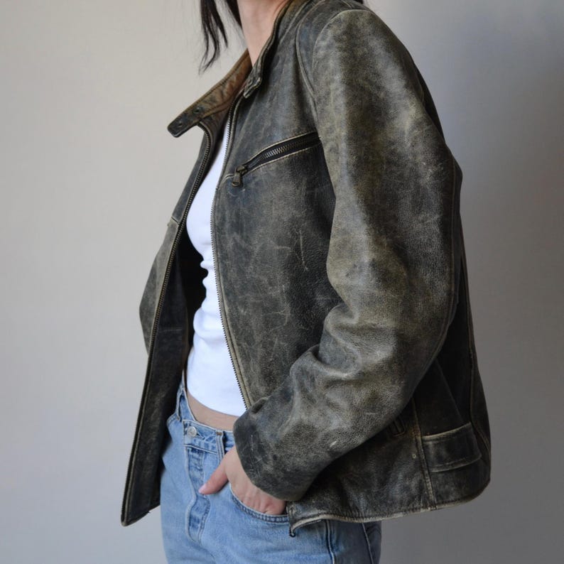 Best Leather Jacket 1980s Oversized Retro Distressed Vintage Real Leather Jacket Women’s Streetwear Loose Style Leather Jacket, Gift For her