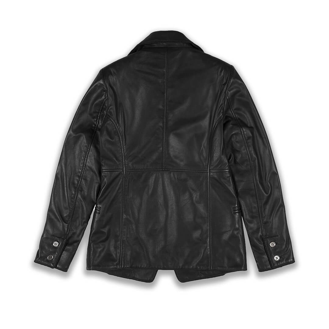Womens Imani Dark Leather Blazer Button-Down Coat