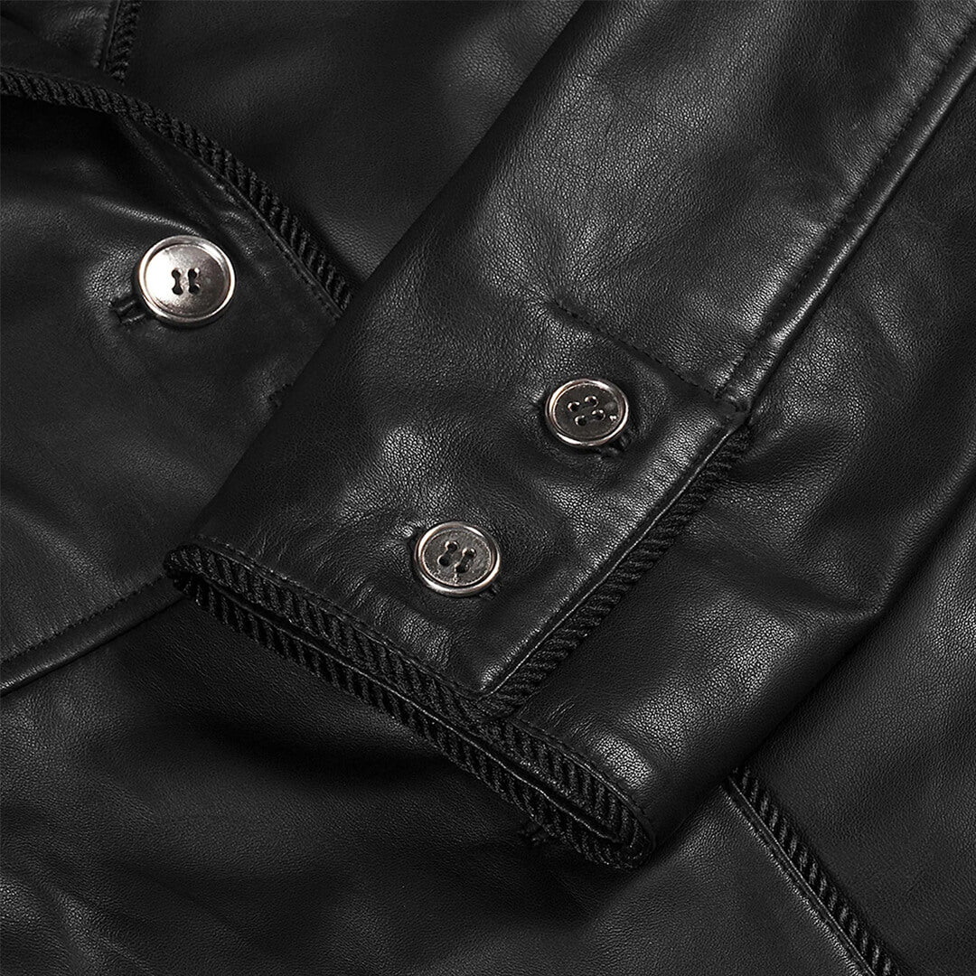 Womens Imani Dark Leather Blazer Button-Down Coat