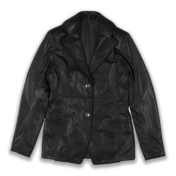 Womens Imani Dark Leather Blazer Button-Down Coat