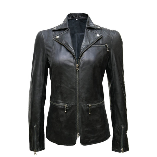 Women's Dark Blazer Style Leather Jacket Versatile Outerwear