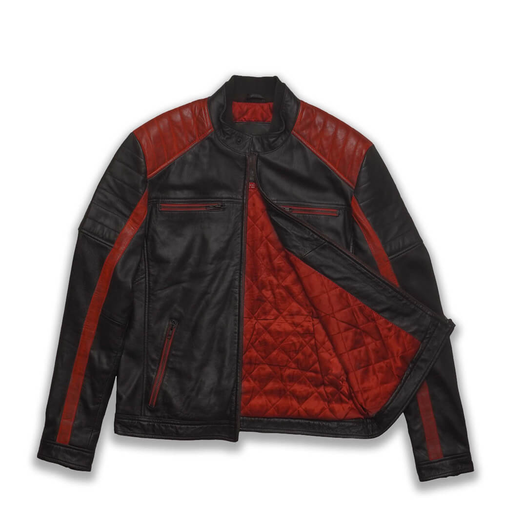 Irvine Distressed Black & Red leather Jacket Thejacketmakerss