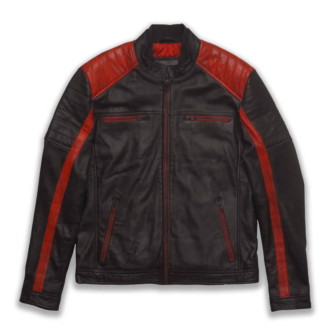 Irvine Distressed Black & Red leather Jacket Thejacketmakerss