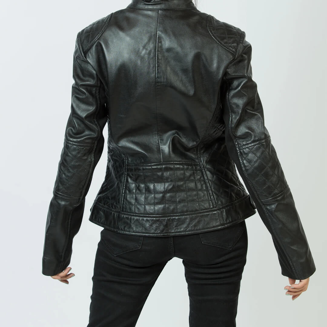 Women's Dark Black Leather Jacket Biker Style Thejacketmakerss