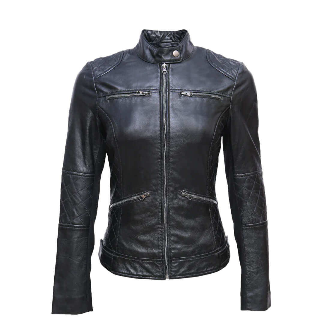 Women's Dark Black Leather Jacket Biker Style Thejacketmakerss