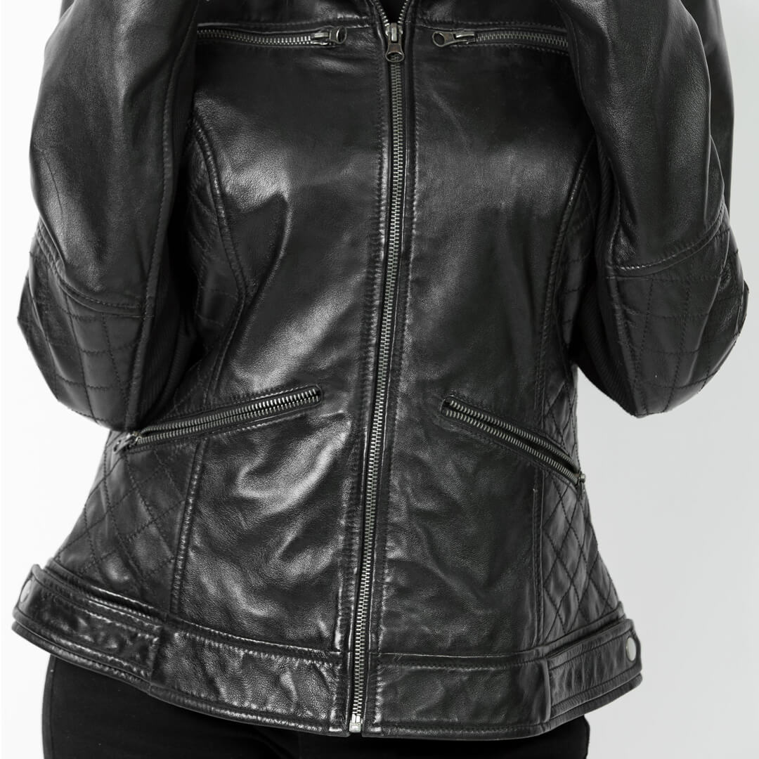 Women's Dark Black Leather Jacket Biker Style Thejacketmakerss