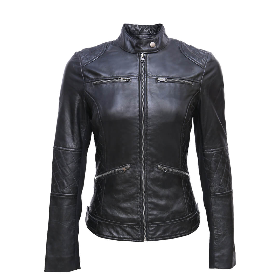 Women's Dark Black Leather Jacket Biker Style Thejacketmakerss