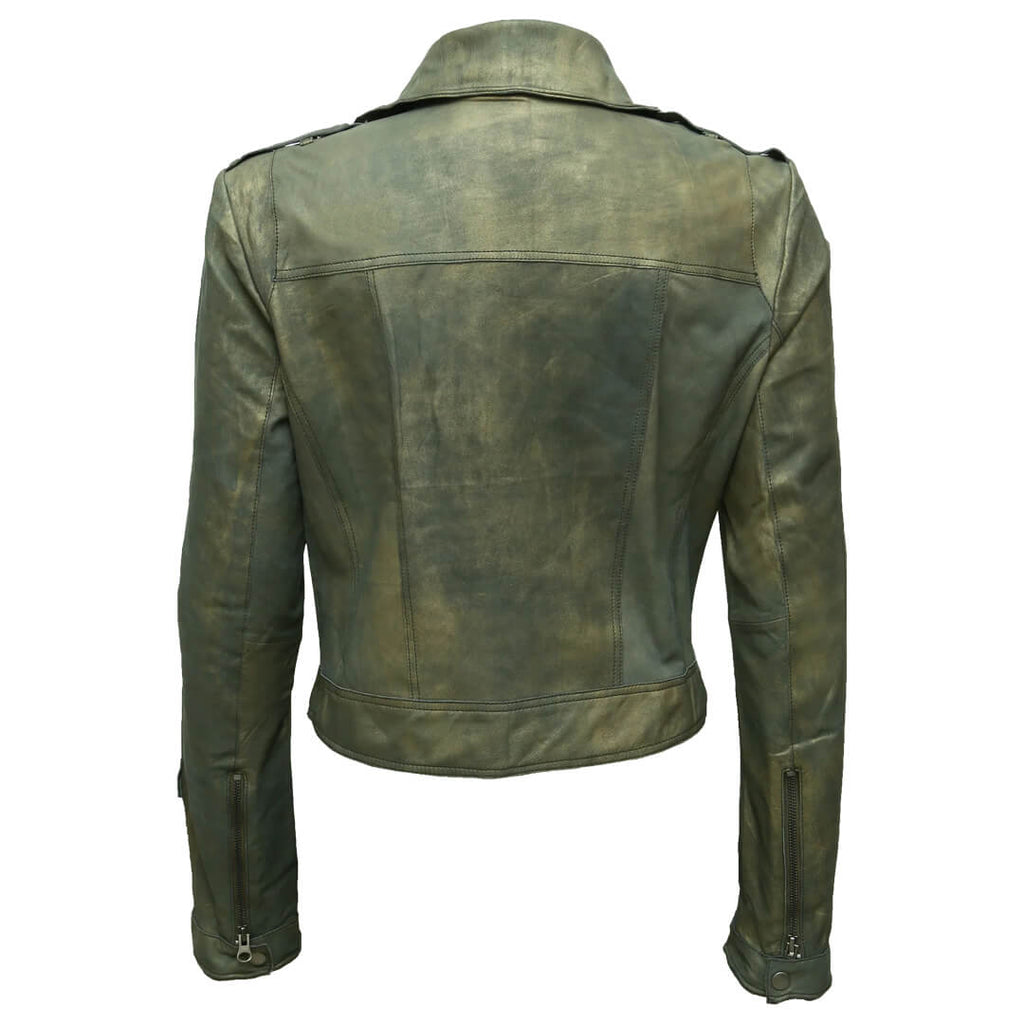 Vintage Inspired Distressed Leather Jacket Jette-Antique Green