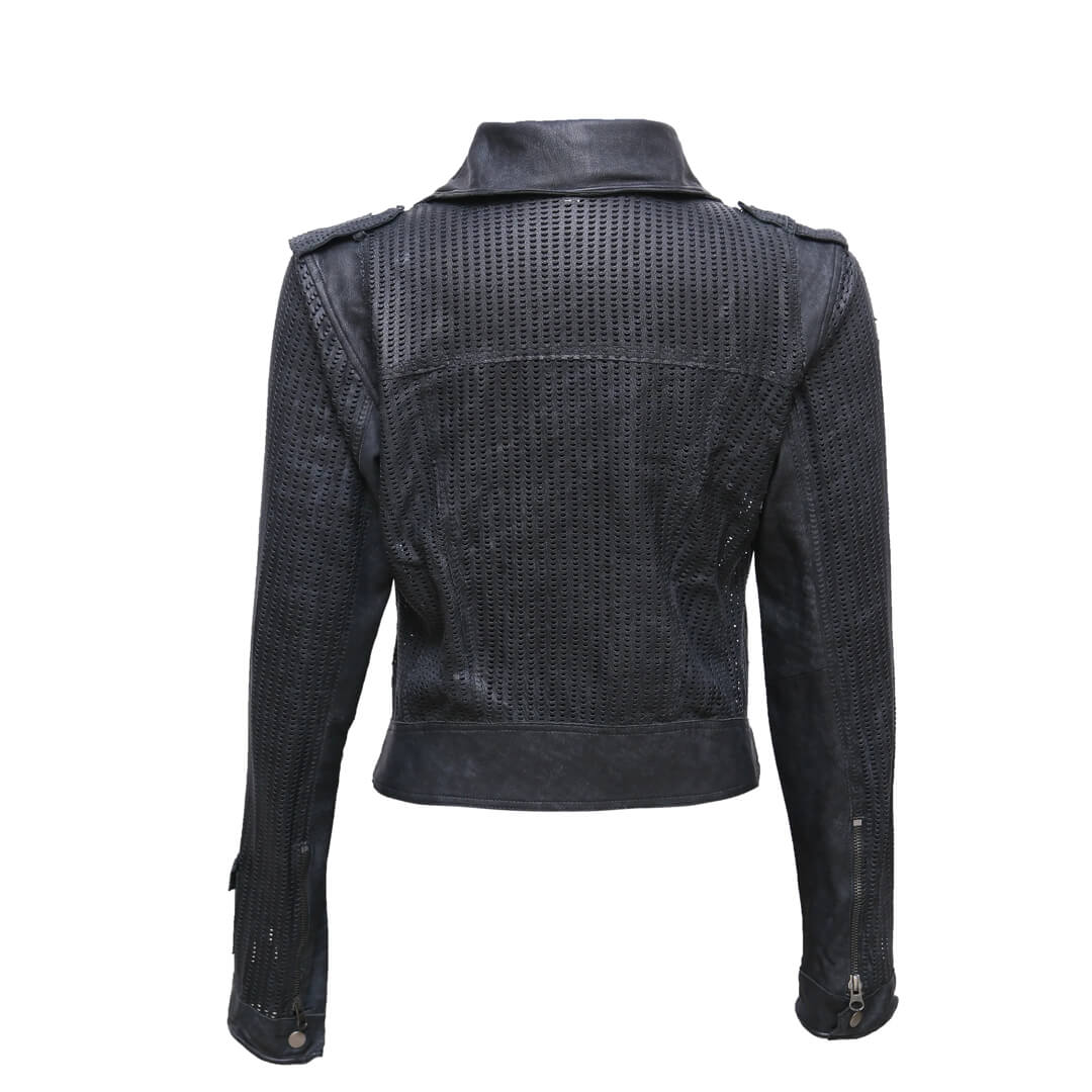 Jette Perforated Leather Jacket for Women