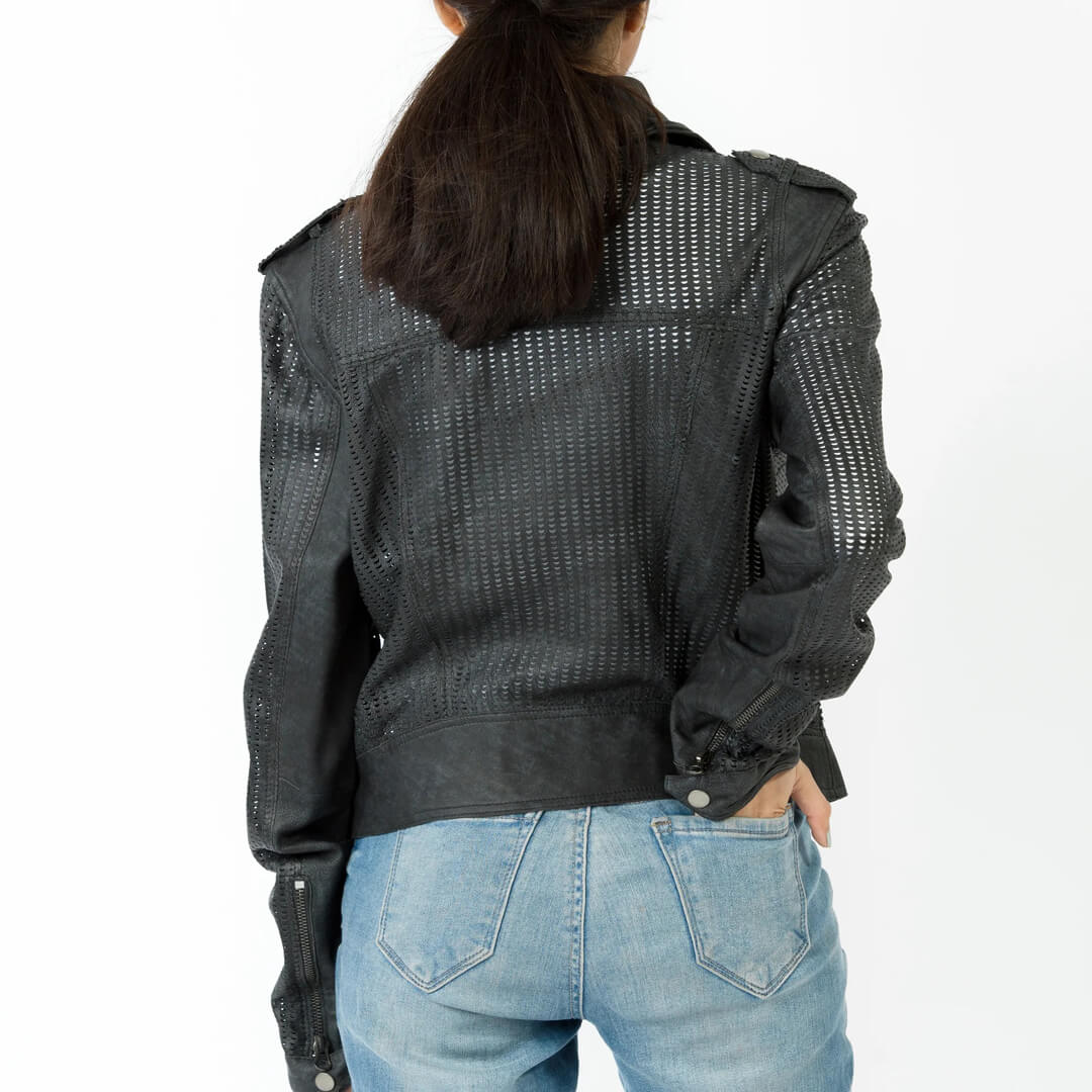 Jette Perforated Leather Jacket for Women