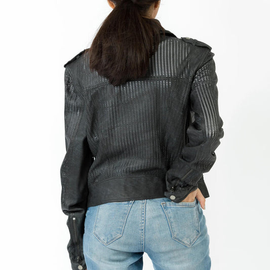 Jette Perforated Leather Jacket for Women Elegant Style