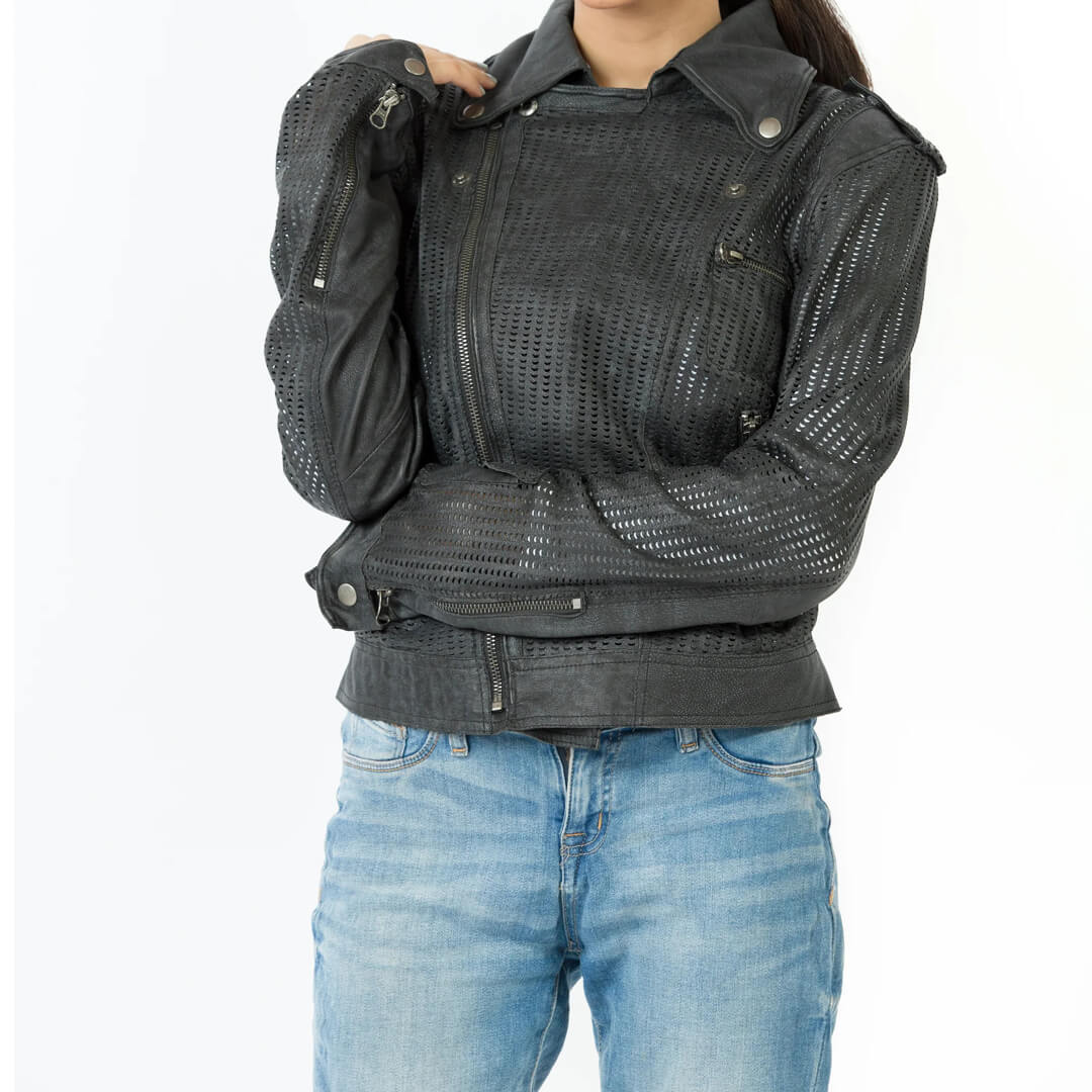 Jette Perforated Leather Jacket for Women