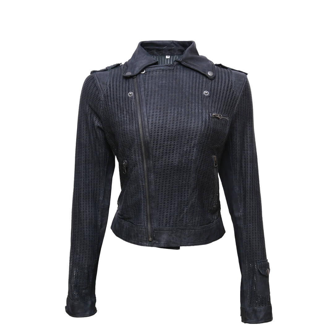 Jette Perforated Leather Jacket for Women