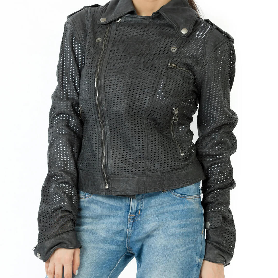 Jette Perforated Leather Jacket for Women