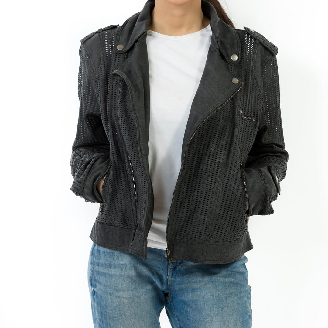 Jette Perforated Leather Jacket for Women