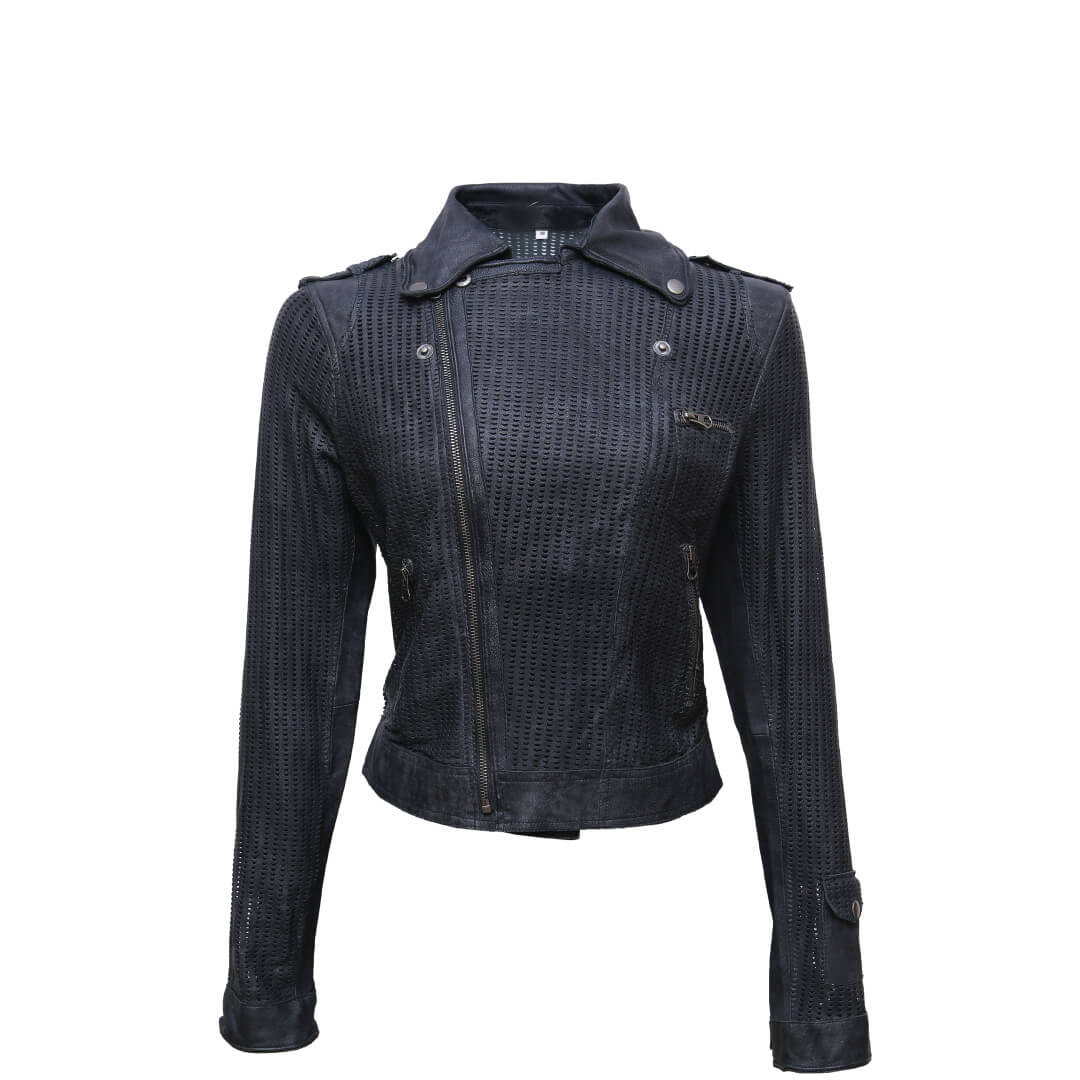 Jette Perforated Leather Jacket for Women