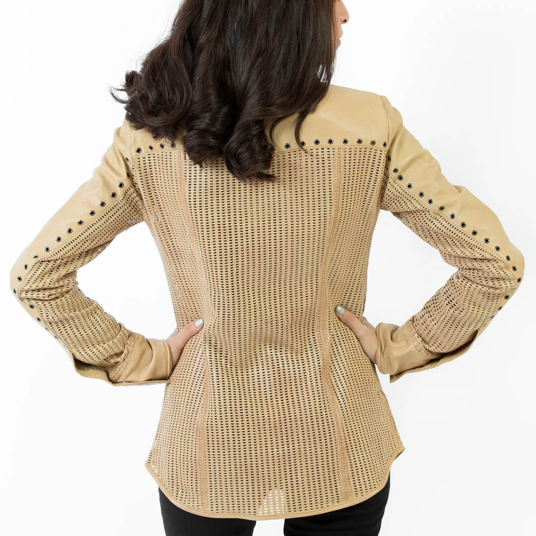 Scarlett Beige Leather Shirt Jacket