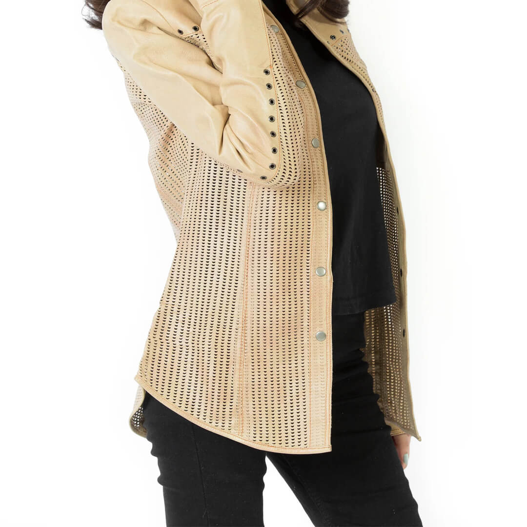 Scarlett Beige Leather Shirt Jacket