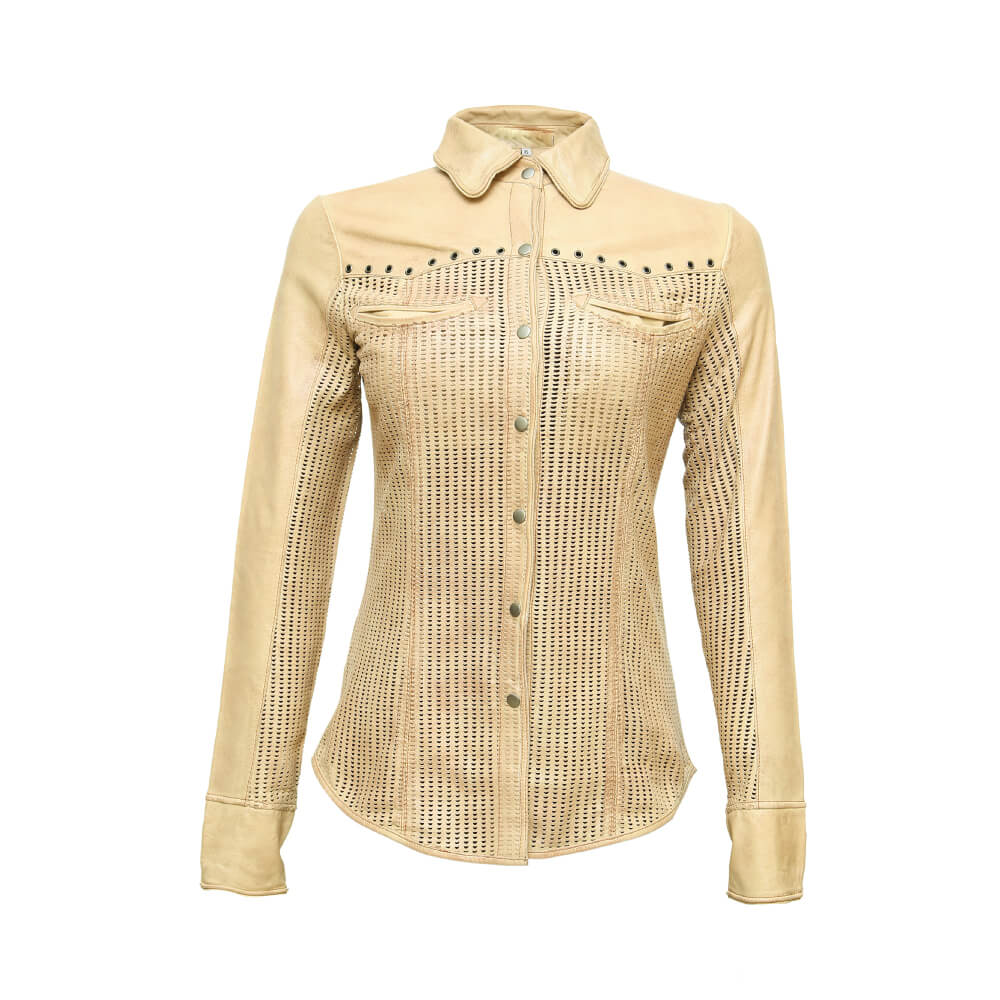 Scarlett Beige Leather Shirt Jacket