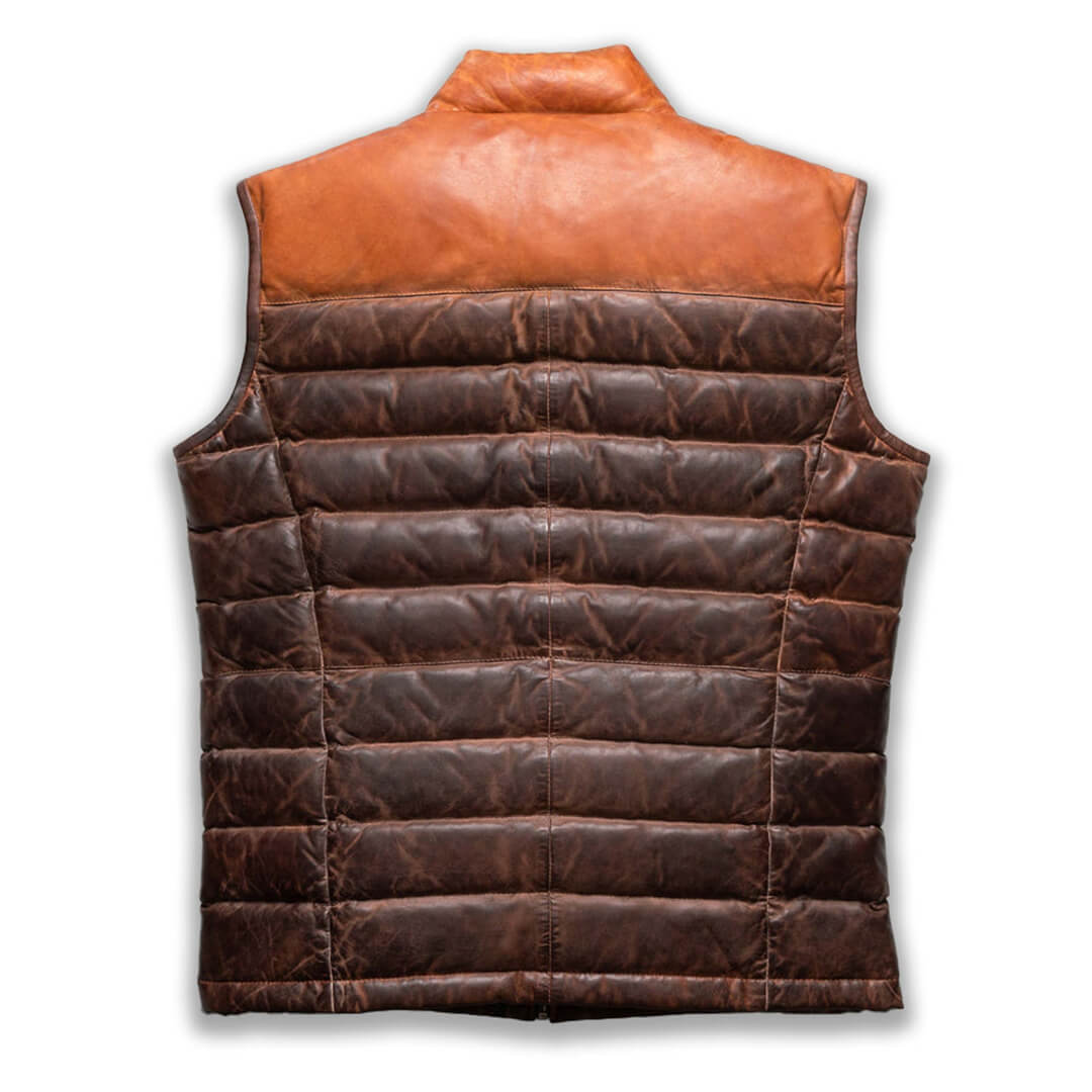 Chic two-tone tan puffer jacket for men, designed for style and warmth, perfect for braving the cold weather in fashion.