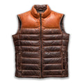 Chic two-tone tan puffer jacket for men, designed for style and warmth, perfect for braving the cold weather in fashion.
