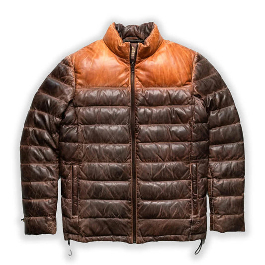 Dual Color Leather Puffer Jacket