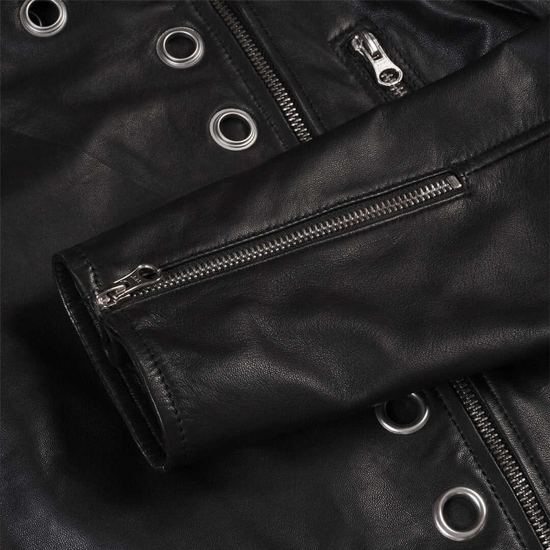 Chic Kiara women's black leather jacket, timeless in style, ideal for versatile casual looks.