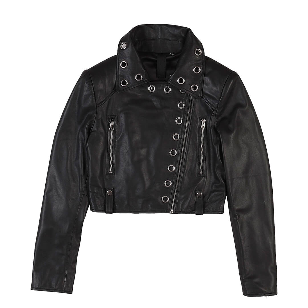 Chic Kiara women's black leather jacket, timeless in style, ideal for versatile casual looks.