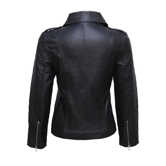 Women's Black Biker Jacket Leather Motorcycle Outerwear