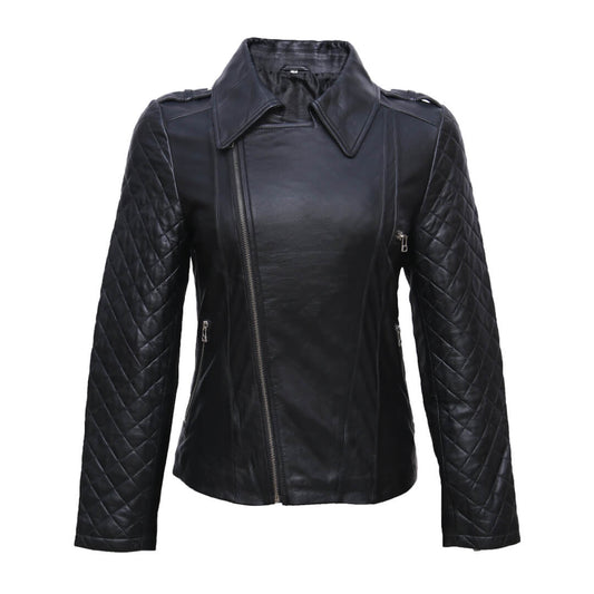 Women's Black Biker Jacket Leather Motorcycle Outerwear