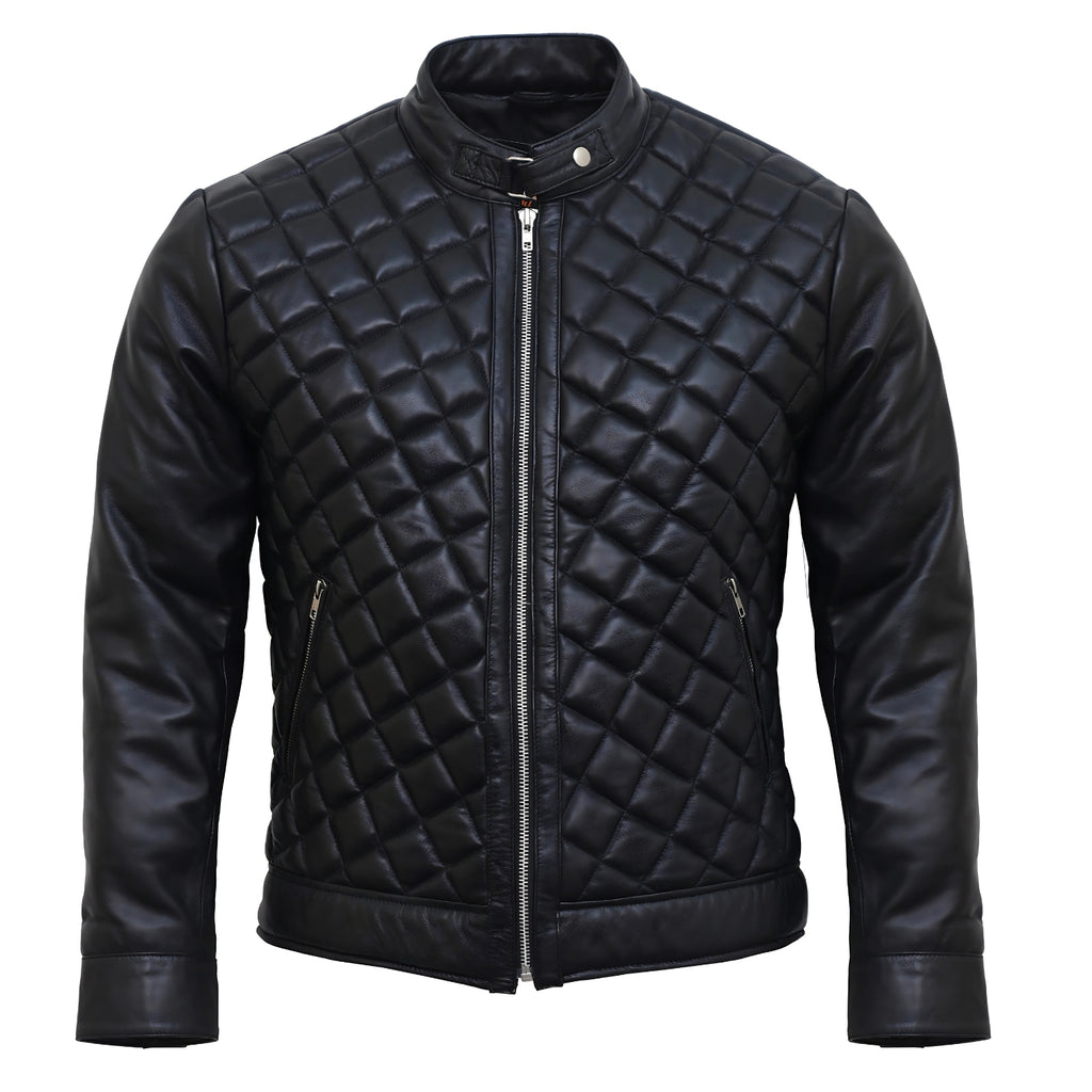 Leather Biker Jacket Mens Black Biker Leather Jacket for Men Quilted Cafe Racer Leather Jacket The Jacket Makers