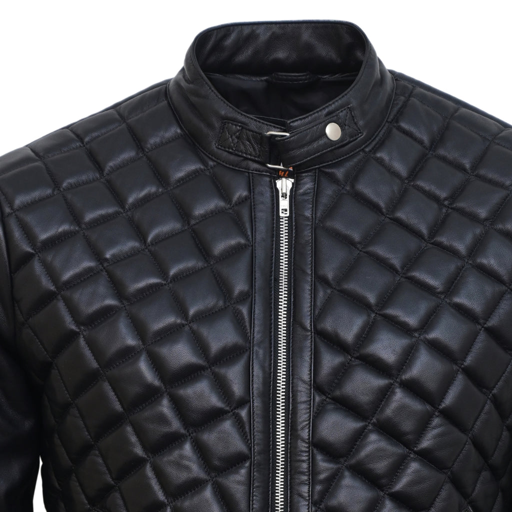 Leather Biker Jacket Mens Black Biker Leather Jacket for Men Quilted Cafe Racer Leather Jacket The Jacket Makers