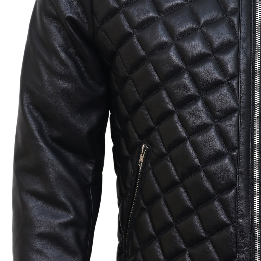 Leather Biker Jacket Mens Black Biker Leather Jacket for Men Quilted Cafe Racer Leather Jacket The Jacket Makers