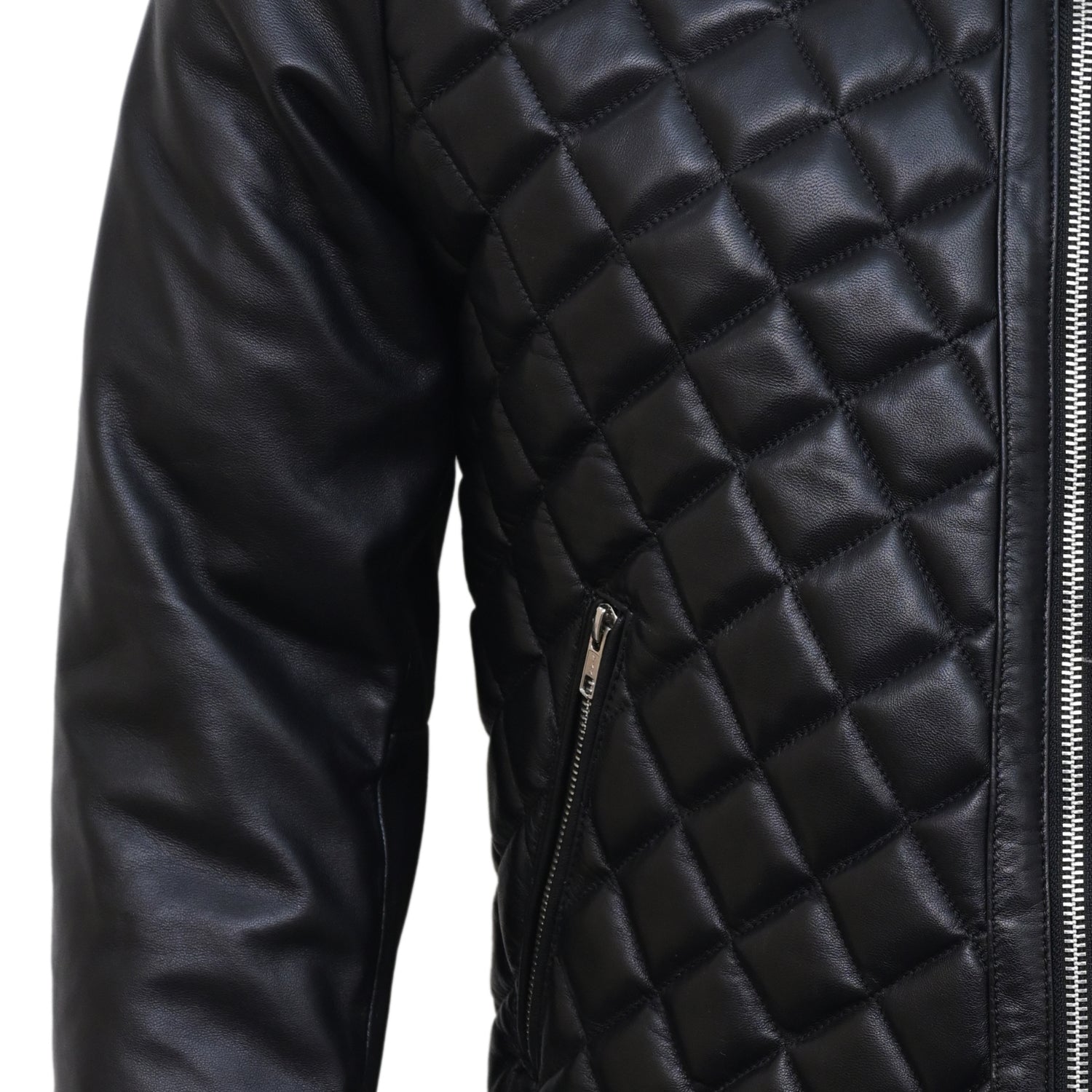 Leather Biker Jacket Mens Black Biker Leather Jacket for Men Quilted Cafe Racer Leather Jacket The Jacket Makers