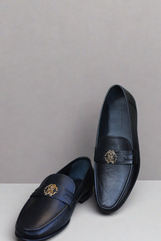 Classic Penny Leather Loafers with Luxe Gold Accent Genuine Leather Slip-On Shoes