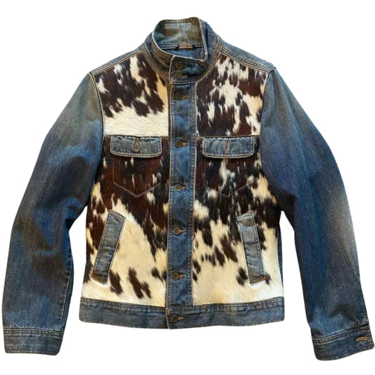 Men's Cowhide Jacket Pony Hair with Denim | Hair-On Hide Leather Cowboy Western Coat