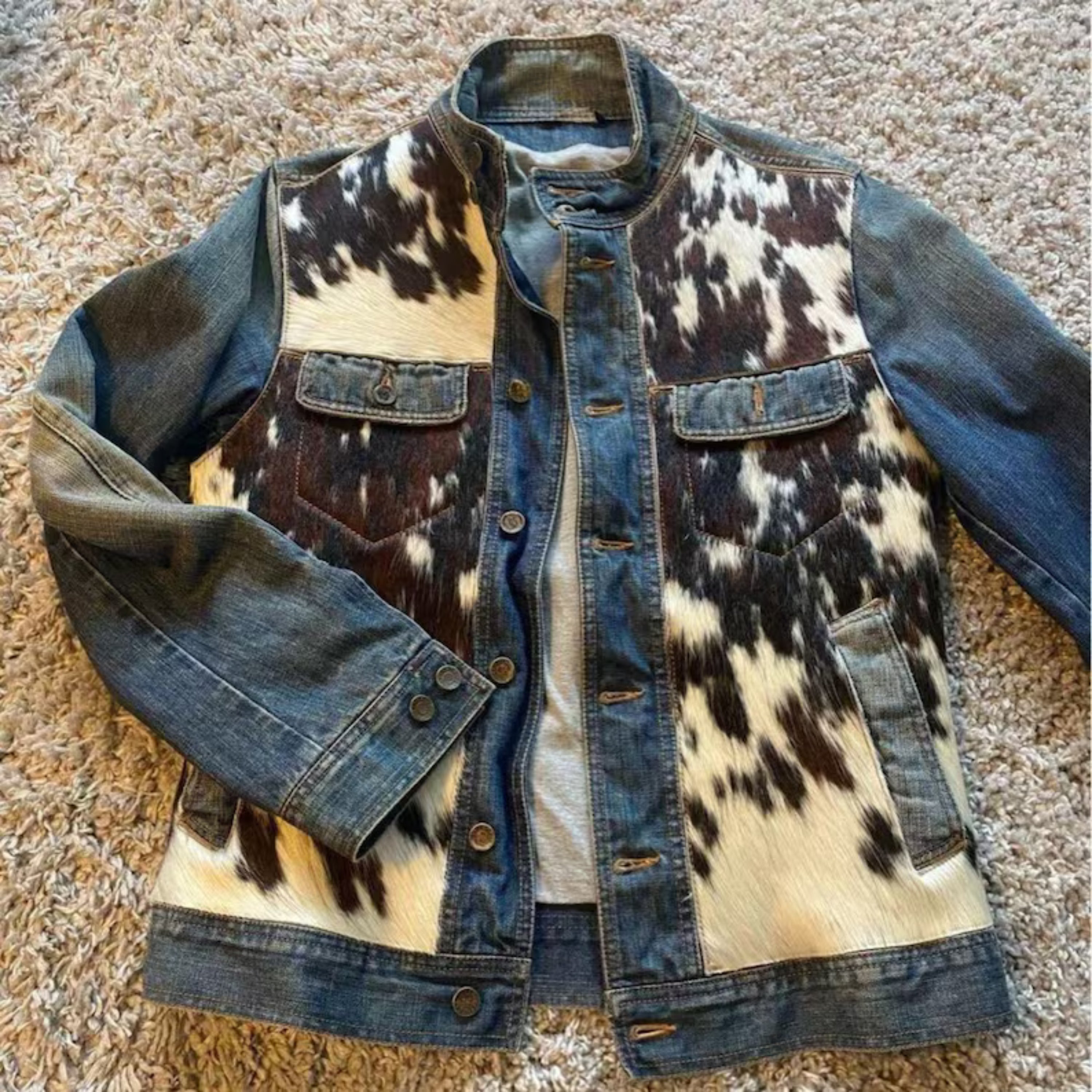 Men's Cowhide Jacket Pony Hair with Denim | Hair-On Hide Leather Cowboy Western Coat The Jacket Makers