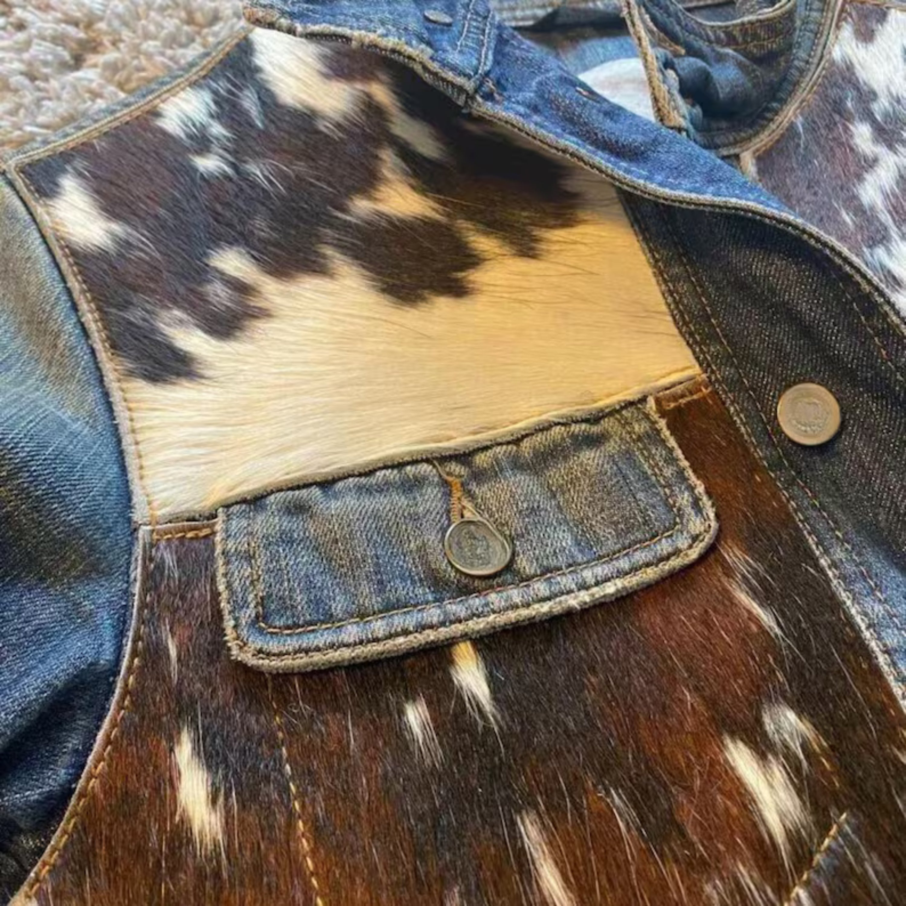 Men's Cowhide Jacket Pony Hair with Denim | Hair-On Hide Leather Cowboy Western Coat The Jacket Makers