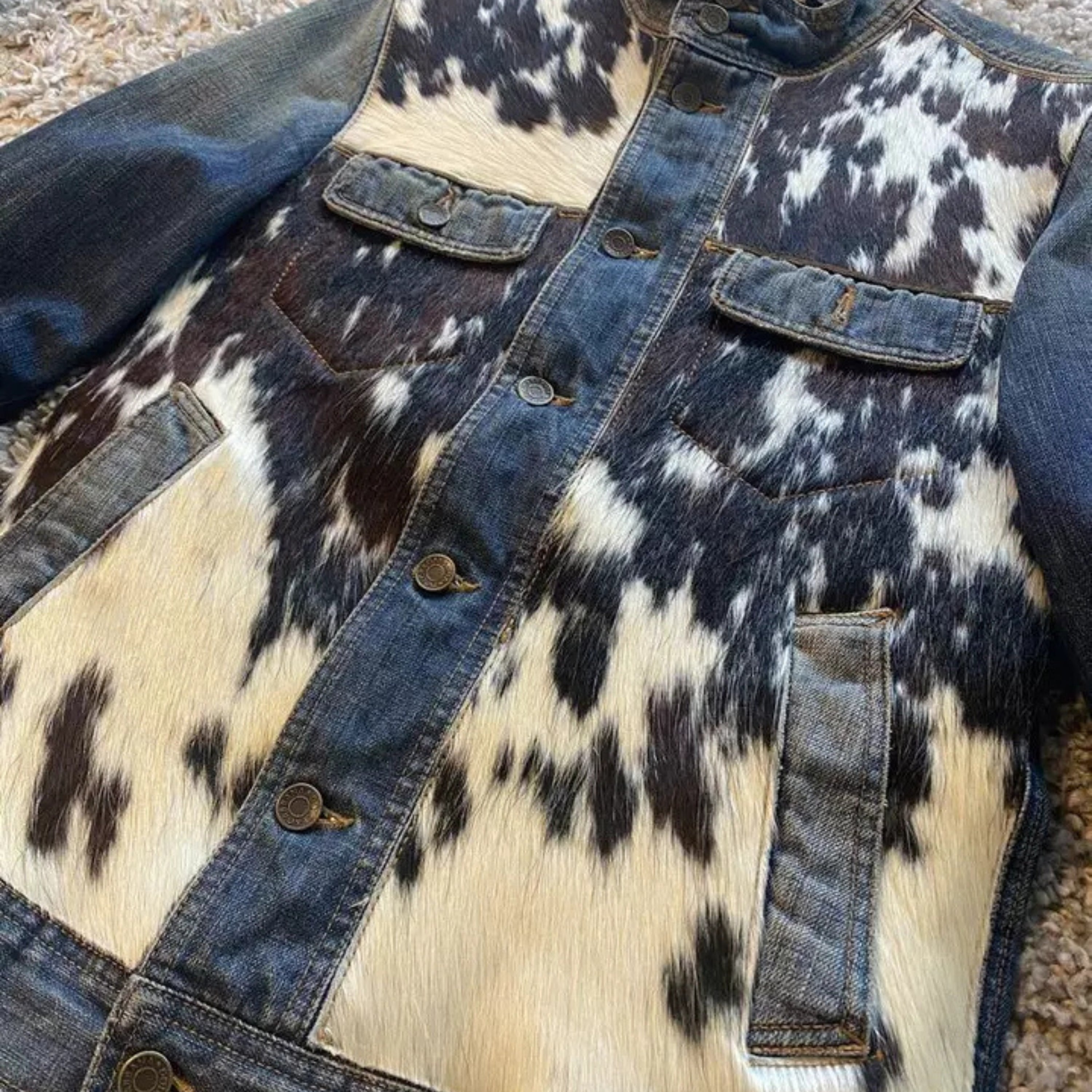 Men's Cowhide Jacket Pony Hair with Denim | Hair-On Hide Leather Cowboy Western Coat The Jacket Makers