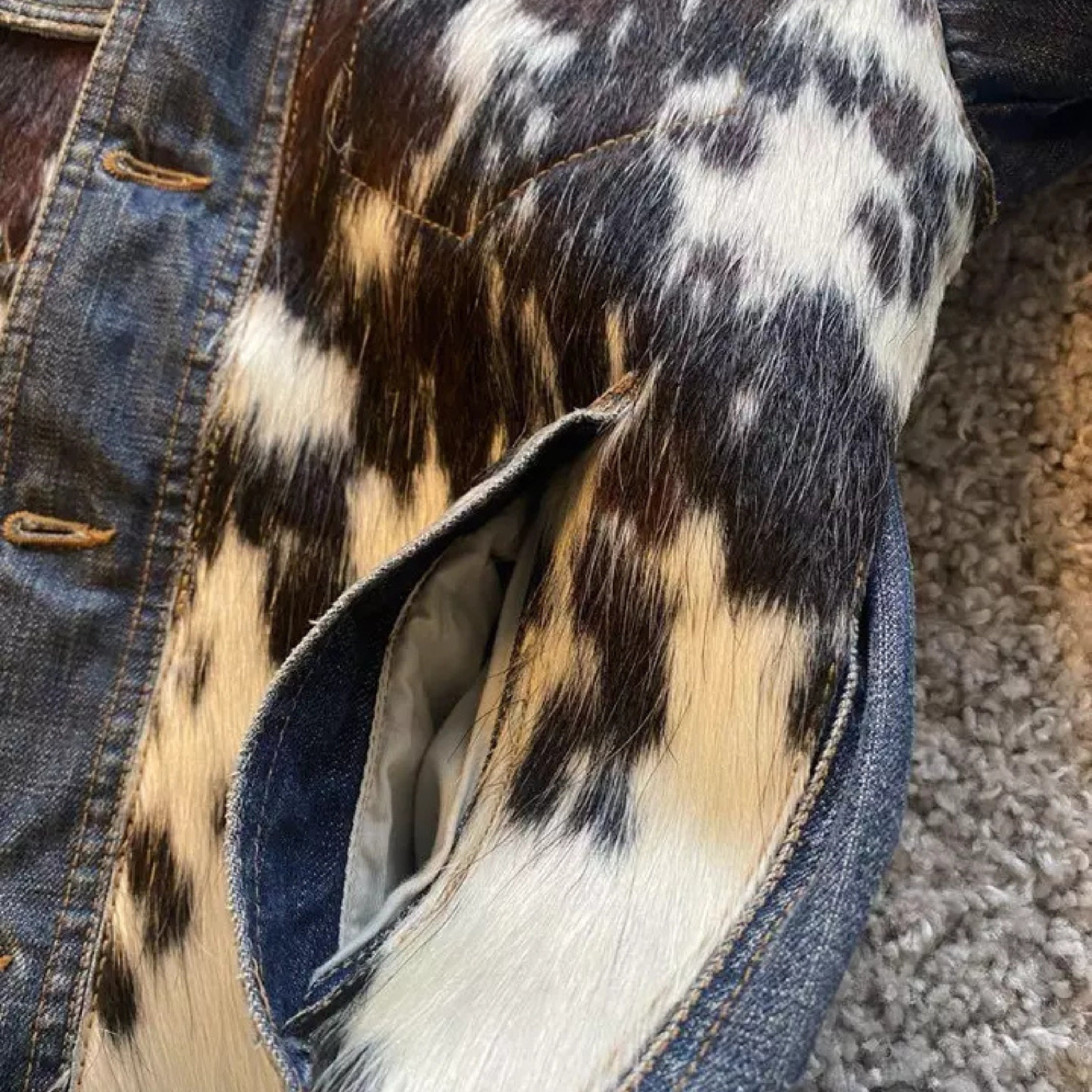 Men's Cowhide Jacket Pony Hair with Denim | Hair-On Hide Leather Cowboy Western Coat The Jacket Makers