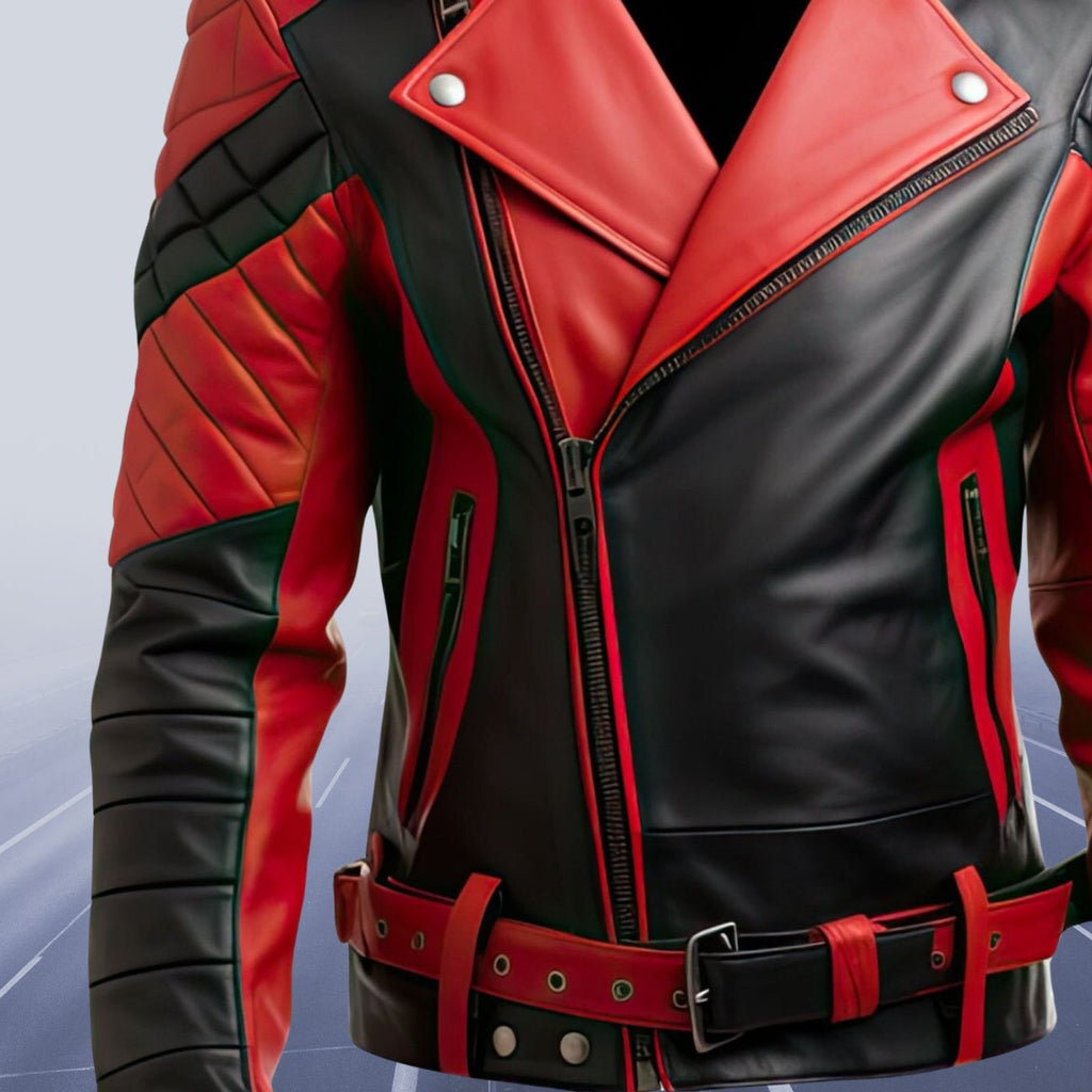 Leather Jacket for Men Black and Red Stylish Two Tone Biker Gear 