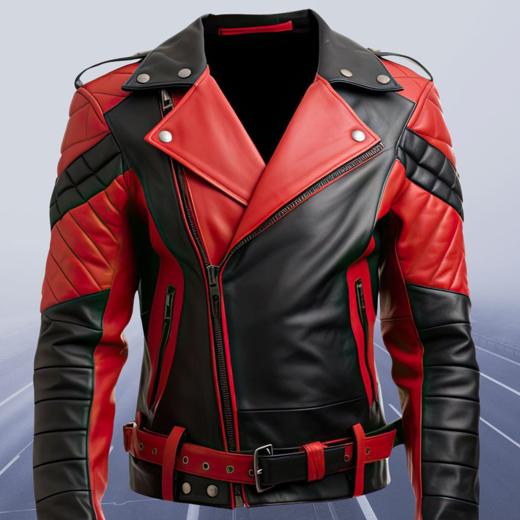 Leather Jacket for Men Black and Red Stylish Two Tone Biker Gear 
