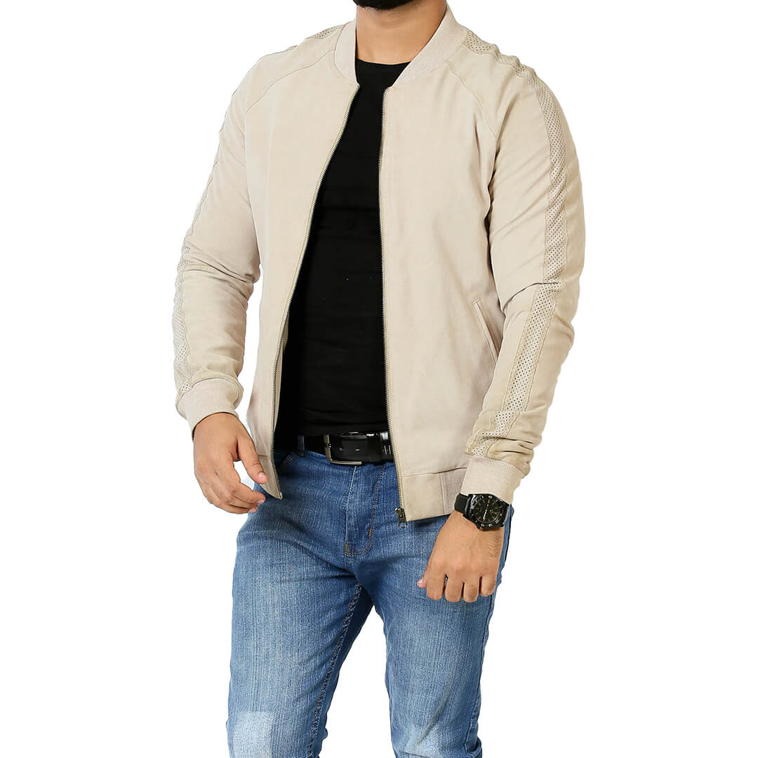 Chic men's light grey slim fit leather jacket, ideal for fashionable casual outerwear, exuding modern style and comfort.