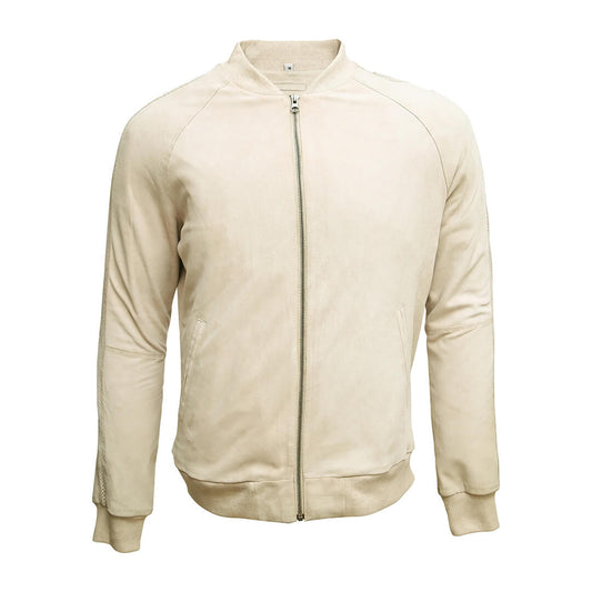 Stylish Light Beige Leather Jacket for Men Casual Outerwear