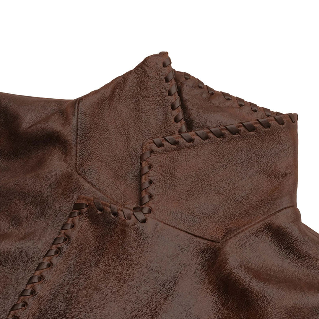 Classic tailored men's brown leather blazer, versatile and stylish outerwear for a polished look.