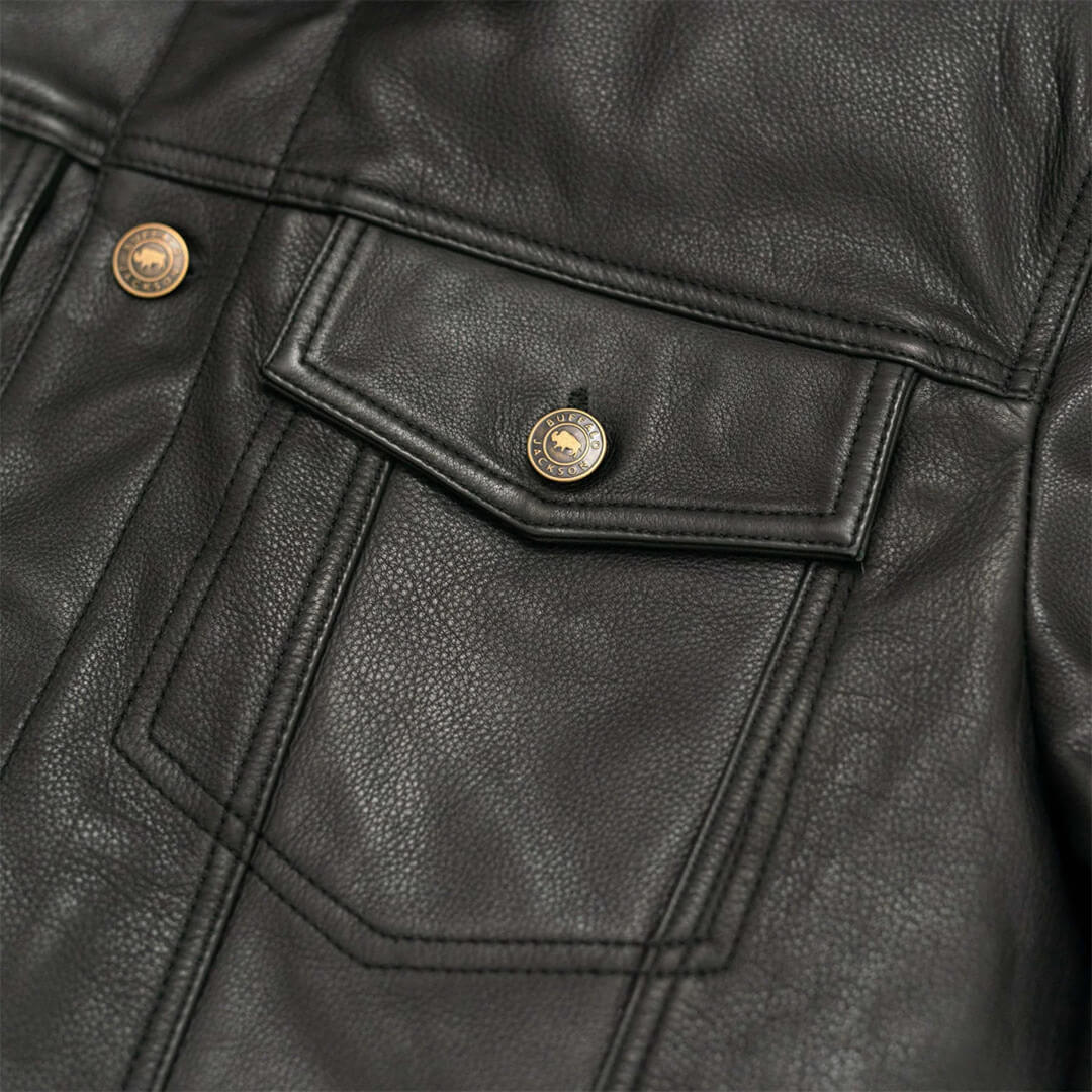 Elegant Mateo black leather jacket, a timeless fashion staple for versatile styling, suitable for both casual and formal wear.