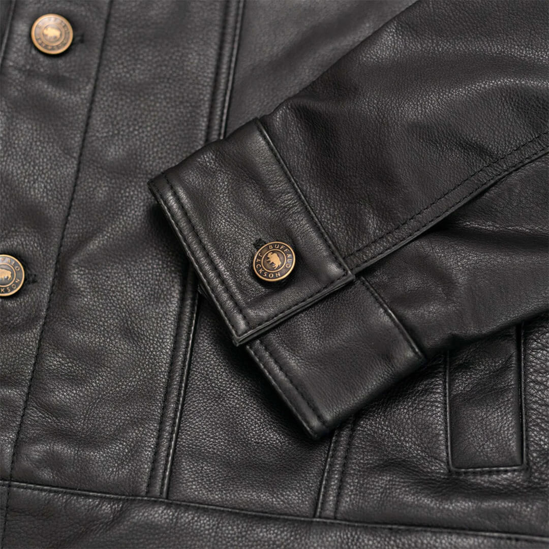 Elegant Mateo black leather jacket, a timeless fashion staple for versatile styling, suitable for both casual and formal wear.